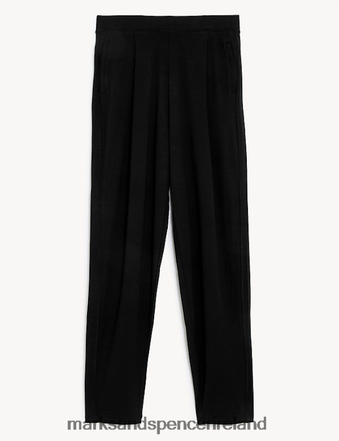 Marks & Spencer Women Jersey Tapered Ankle Grazer Trousers Black Clothing 2VJ8DF540