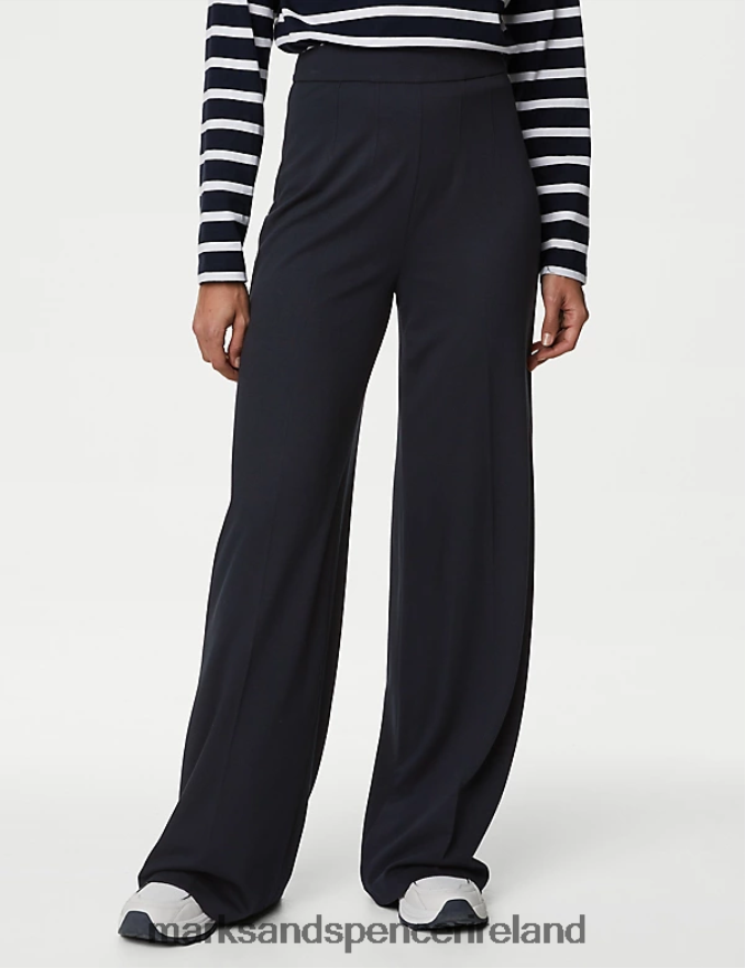Marks & Spencer Women Jersey Wide Leg Trousers with Stretch Dark Navy Clothing 2VJ8DF630
