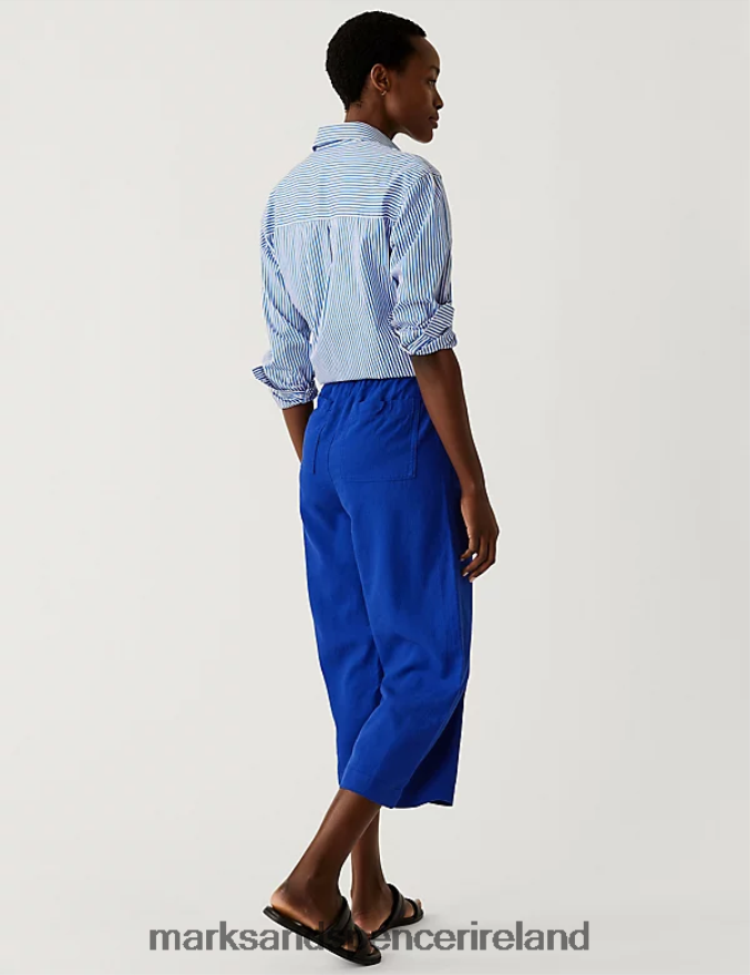 Marks & Spencer Women Linen Rich Wide Cropped Leg Trousers Electric Blue Clothing 2VJ8DF2041