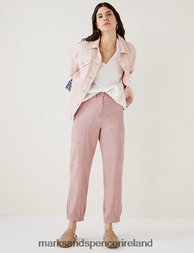 Marks & Spencer Women Lyocell Blend Cargo Tapered Trousers Pink Shell Clothing 2VJ8DF2823