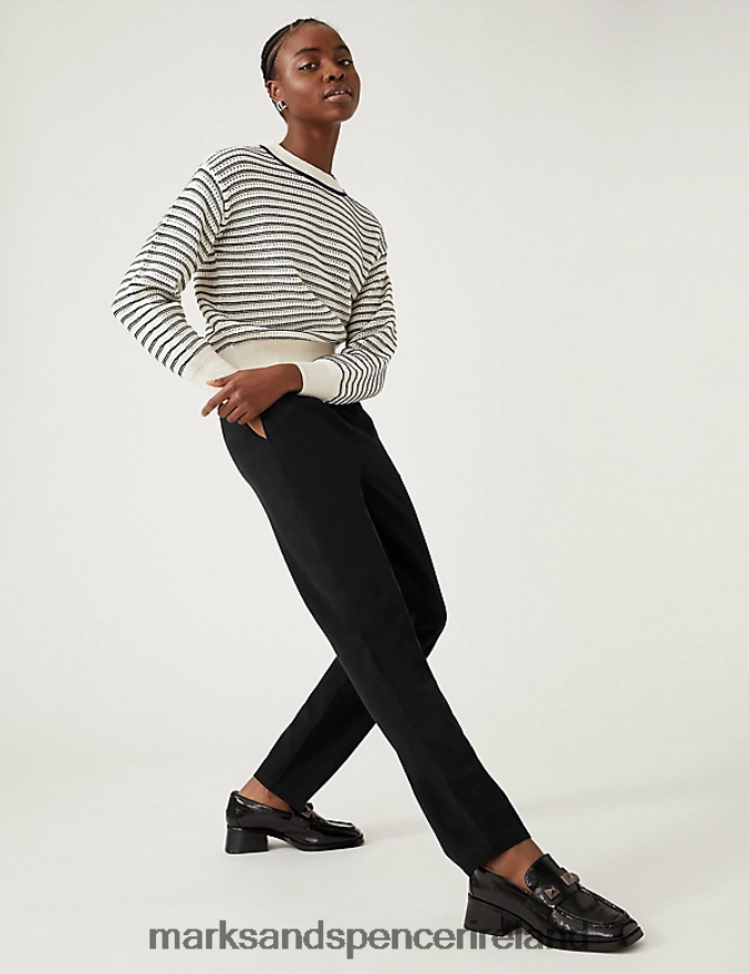 Marks & Spencer Women Lyocell Elasticated Waist Trousers Black Clothing 2VJ8DF3174