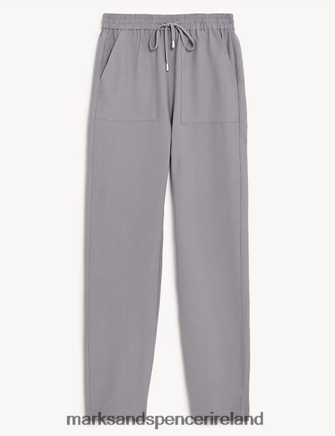 Marks & Spencer Women Lyocell Rich Tapered Ankle Grazer Trousers Mid Grey Clothing 2VJ8DF734
