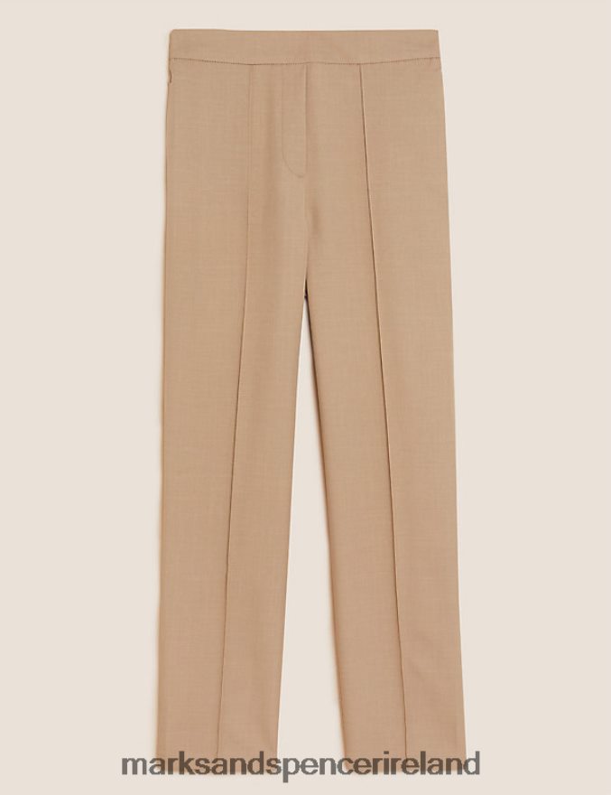 Marks & Spencer Women Marl Straight Leg Trousers Beige Clothing 2VJ8DF1963