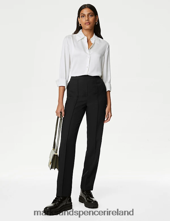 Marks & Spencer Women Marl Straight Leg Trousers Black Clothing 2VJ8DF1641