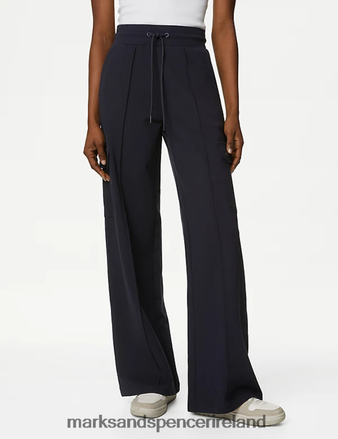 Marks & Spencer Women Ponte Utility Wide Leg Trousers Navy Clothing 2VJ8DF94