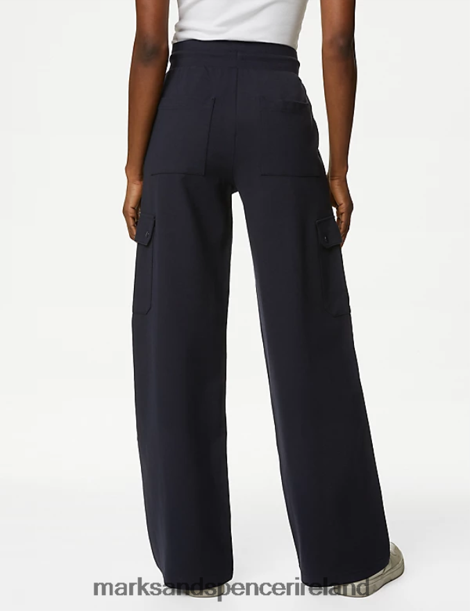 Marks & Spencer Women Ponte Utility Wide Leg Trousers Navy Clothing 2VJ8DF94