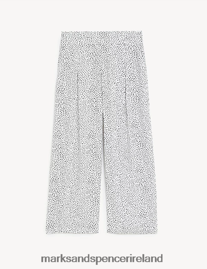 Marks & Spencer Women Printed Wide Leg Cropped Trousers White Mix Clothing 2VJ8DF2742