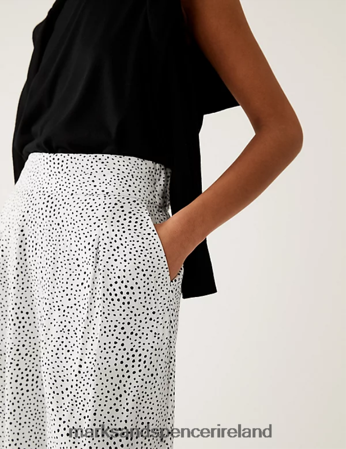 Marks & Spencer Women Printed Wide Leg Cropped Trousers White Mix Clothing 2VJ8DF2742