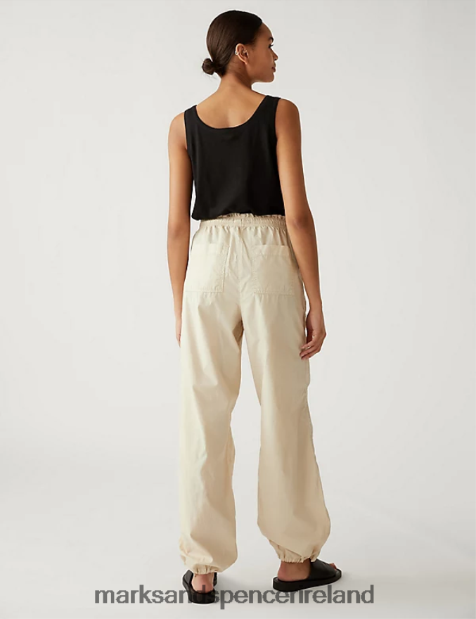 Marks & Spencer Women Pure Cotton Cuffed Parachute Trousers Stone Clothing 2VJ8DF1620