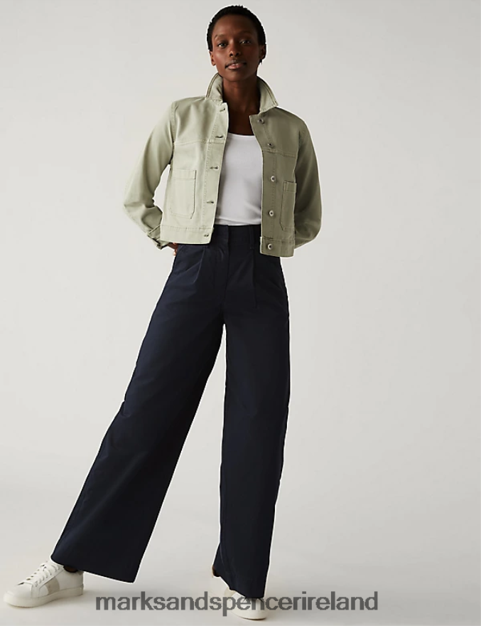 Marks & Spencer Women Pure Cotton Slouchy Wide Leg Chinos Midnight Navy Clothing 2VJ8DF1876