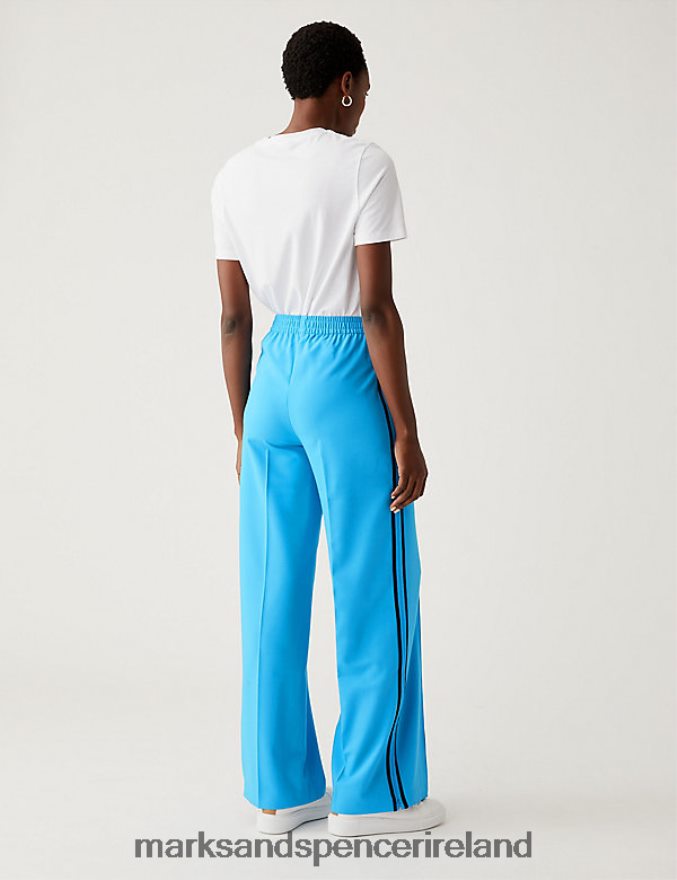 Marks & Spencer Women Side Stripe Wide Leg Trousers Turquoise Clothing 2VJ8DF624