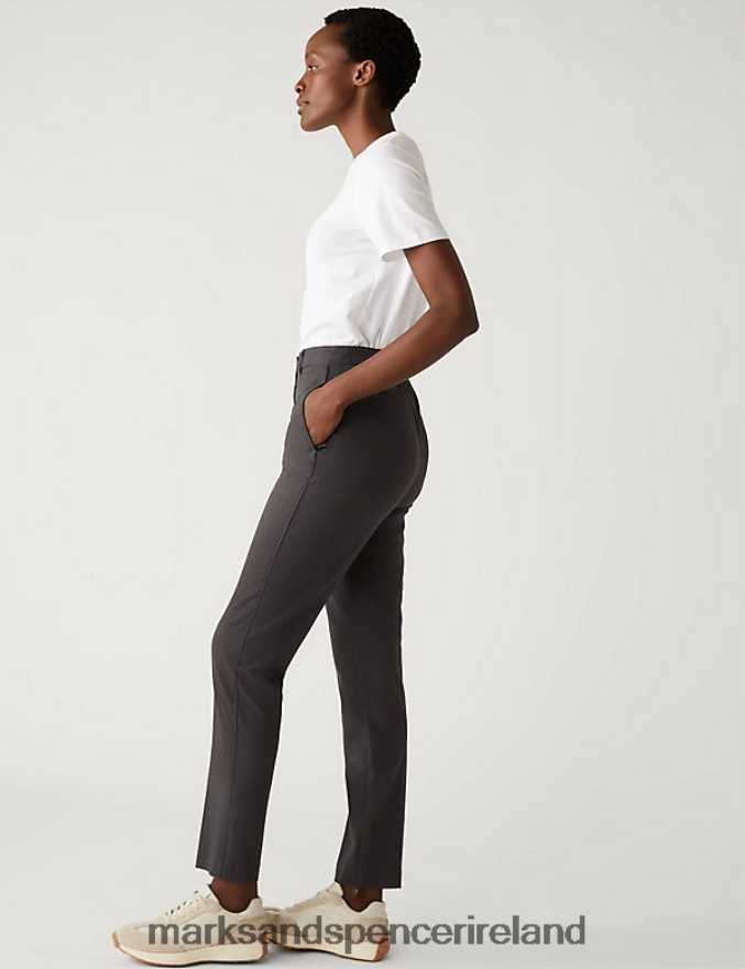Marks & Spencer Women Slim Fit Ankle Grazer Trousers with Stretch Charcoal Clothing 2VJ8DF877