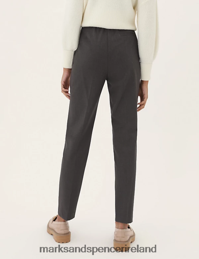 Marks & Spencer Women Slim Fit Ankle Grazer Trousers with Stretch Charcoal Clothing 2VJ8DF877