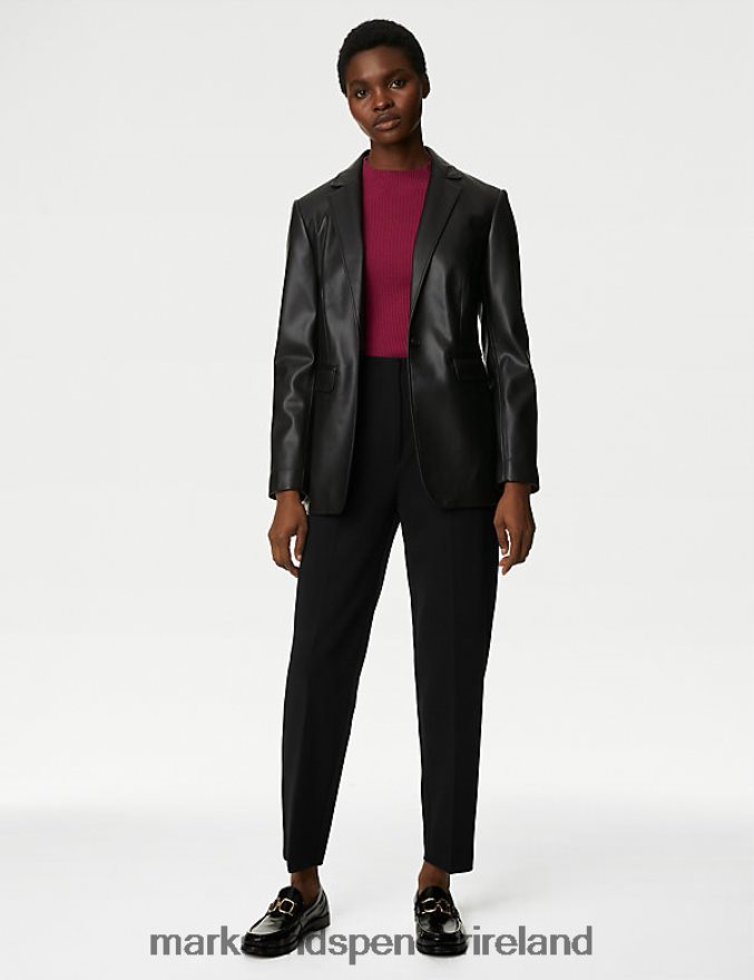 Marks & Spencer Women Tapered Ankle Grazer Trousers Black Clothing 2VJ8DF1213
