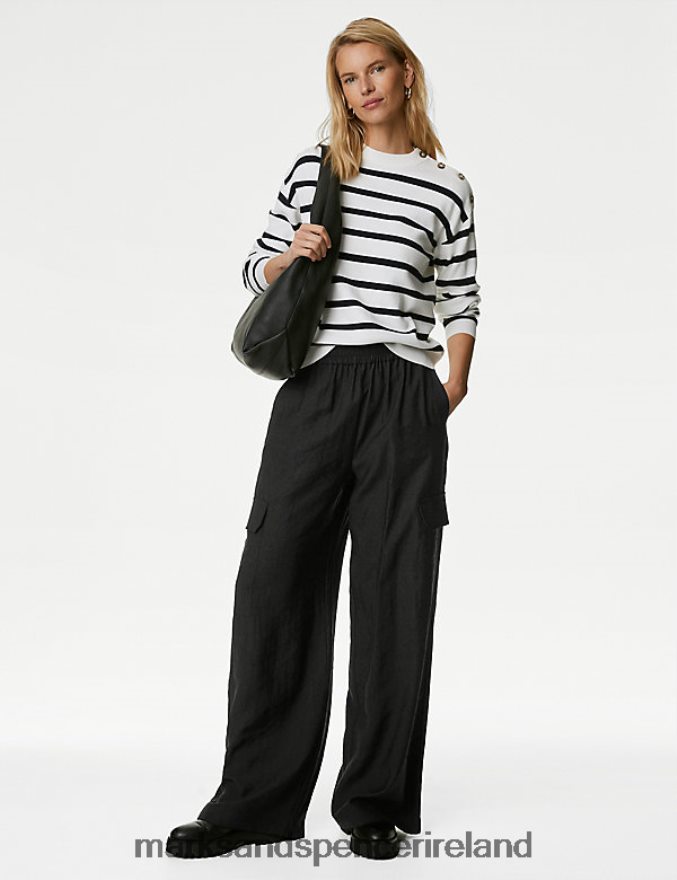 Marks & Spencer Women Utility Wide Leg Trousers Black Clothing 2VJ8DF356