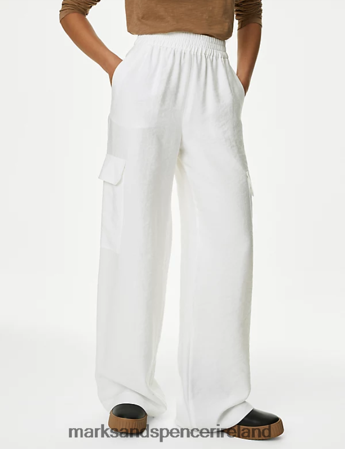 Marks & Spencer Women Utility Wide Leg Trousers Soft White Clothing 2VJ8DF49