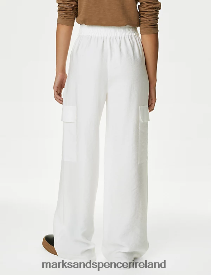Marks & Spencer Women Utility Wide Leg Trousers Soft White Clothing 2VJ8DF49