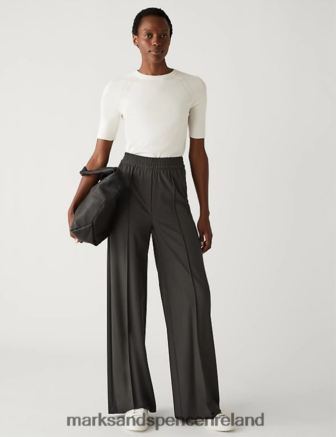 Marks & Spencer Women Wide Leg Trousers Charcoal Clothing 2VJ8DF870
