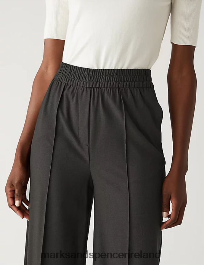 Marks & Spencer Women Wide Leg Trousers Charcoal Clothing 2VJ8DF870