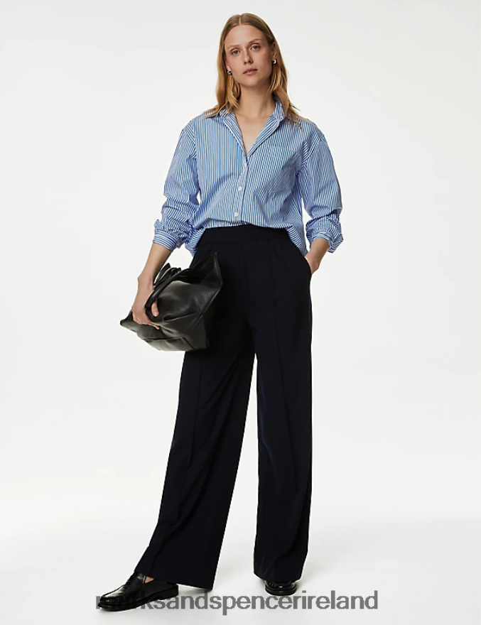 Marks & Spencer Women Wide Leg Trousers Dark Navy Clothing 2VJ8DF491