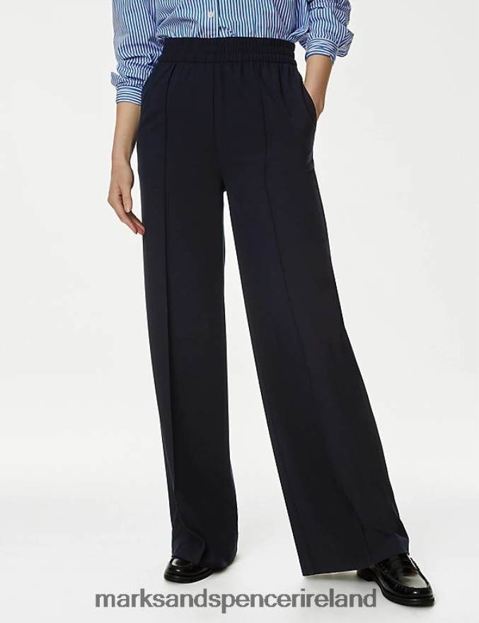 Marks & Spencer Women Wide Leg Trousers Dark Navy Clothing 2VJ8DF491