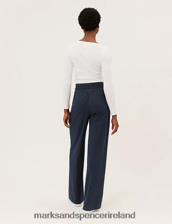 Marks & Spencer Women Wide Leg Trousers Dark Navy Clothing 2VJ8DF491