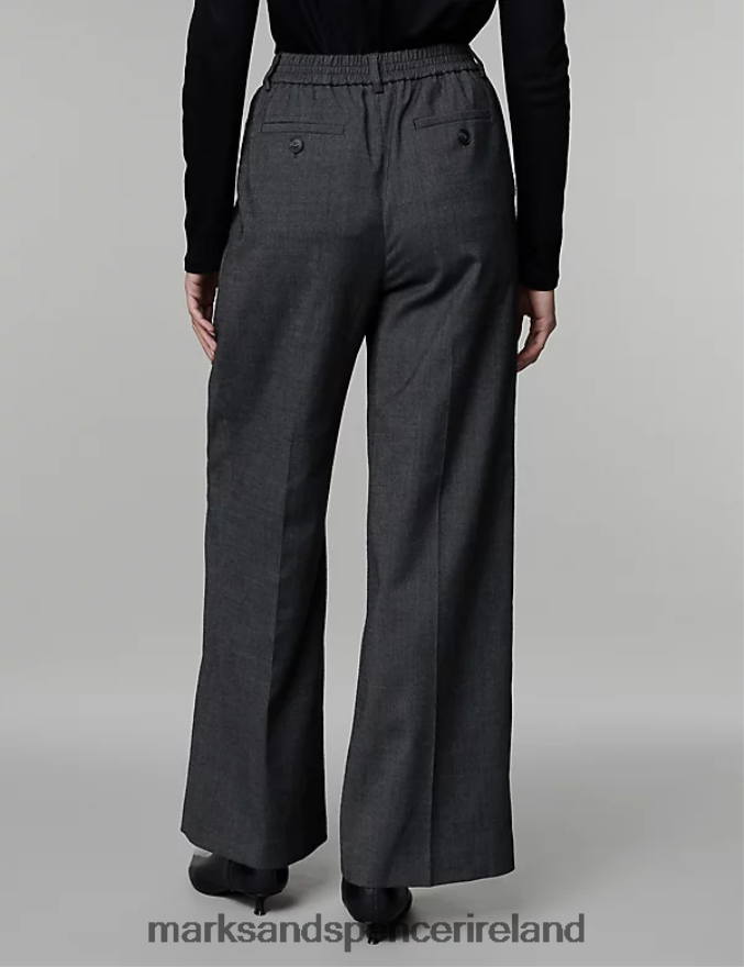 Marks & Spencer Women Wool Blend Pleat Front Wide Leg Trousers Grey Clothing 2VJ8DF2443