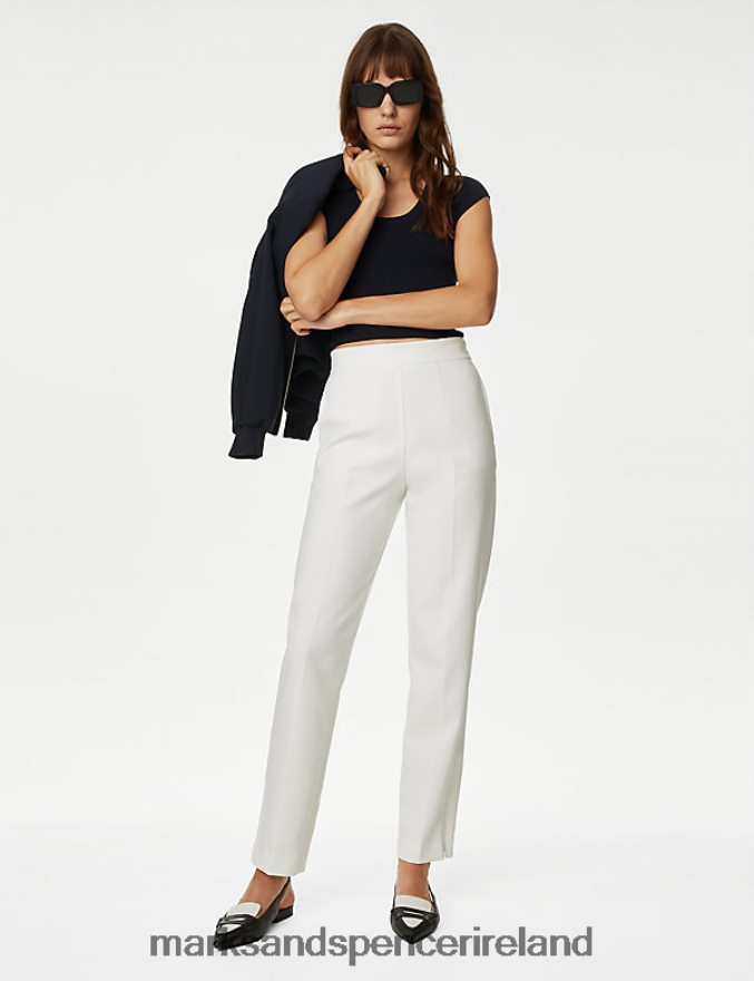 Marks & Spencer Women Zip Detail Straight Leg Trousers Ivory Clothing 2VJ8DF262