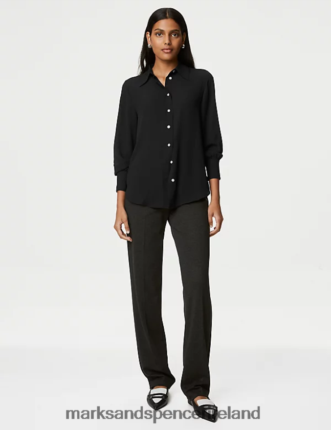 Marks & Spencer Women Collared Long Sleeve Shirt Black Clothing 2VJ8DF1055