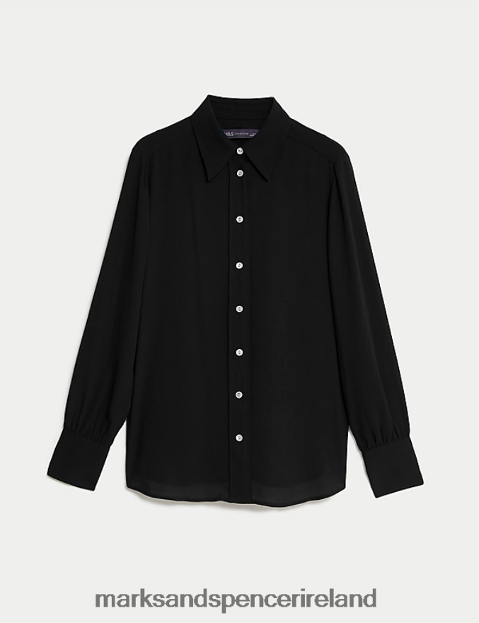Marks & Spencer Women Collared Long Sleeve Shirt Black Clothing 2VJ8DF1055