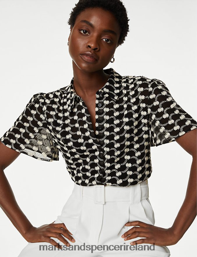 Marks & Spencer Women Embroidered Collared Shirt Black Clothing 2VJ8DF295