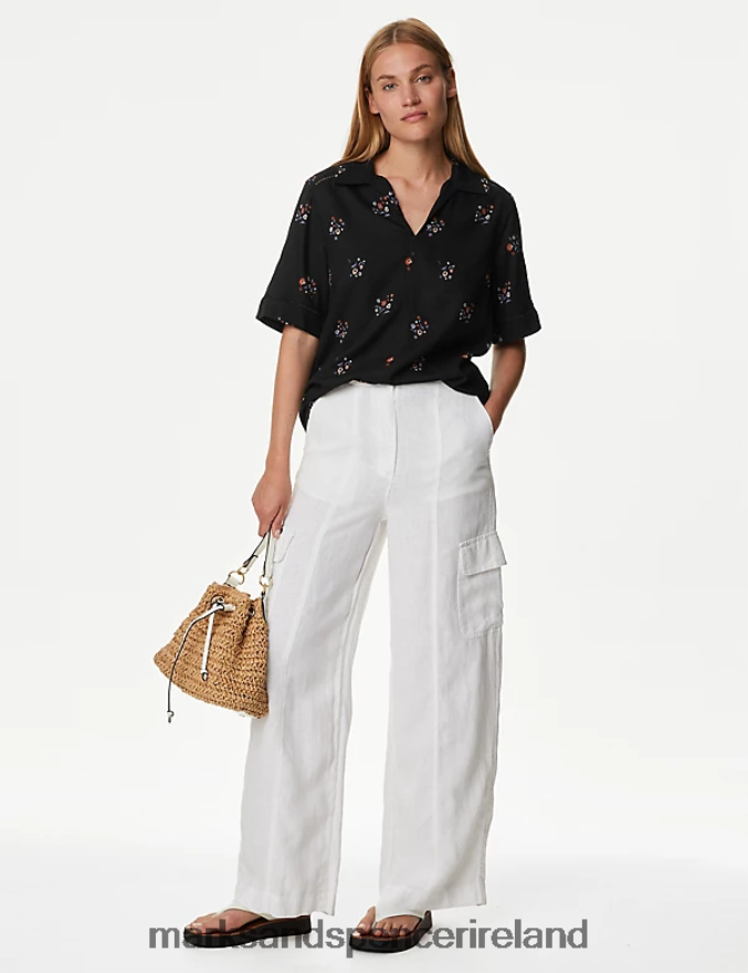 Marks & Spencer Women Floral Collared Blouse Black Mix Clothing 2VJ8DF536