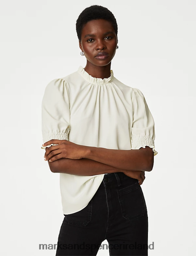 Marks & Spencer Women Frill Neck Blouse Ivory Clothing 2VJ8DF92