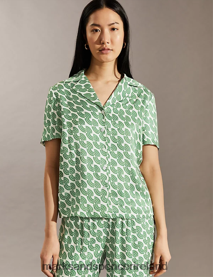 Marks & Spencer Women Geometric Collared Shirt Green Clothing 2VJ8DF1116