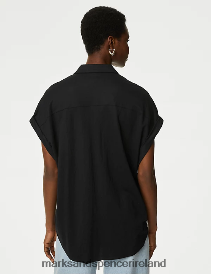 Marks & Spencer Women Jersey Collared Shirt Black Clothing 2VJ8DF2647