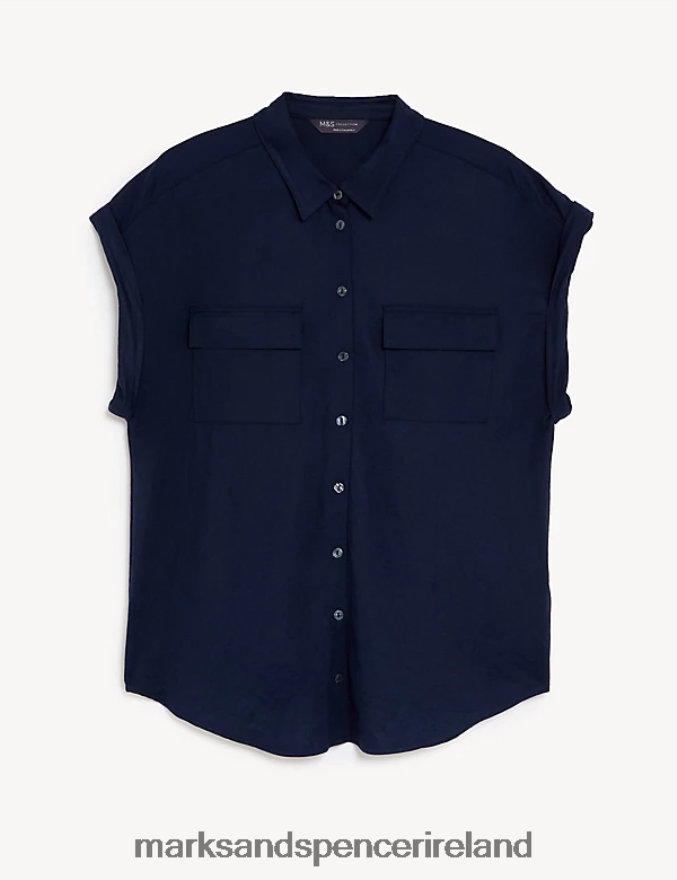 Marks & Spencer Women Jersey Collared Shirt Navy Clothing 2VJ8DF2645