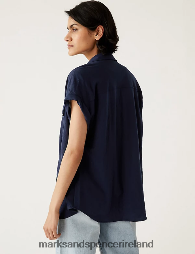 Marks & Spencer Women Jersey Collared Shirt Navy Clothing 2VJ8DF2645