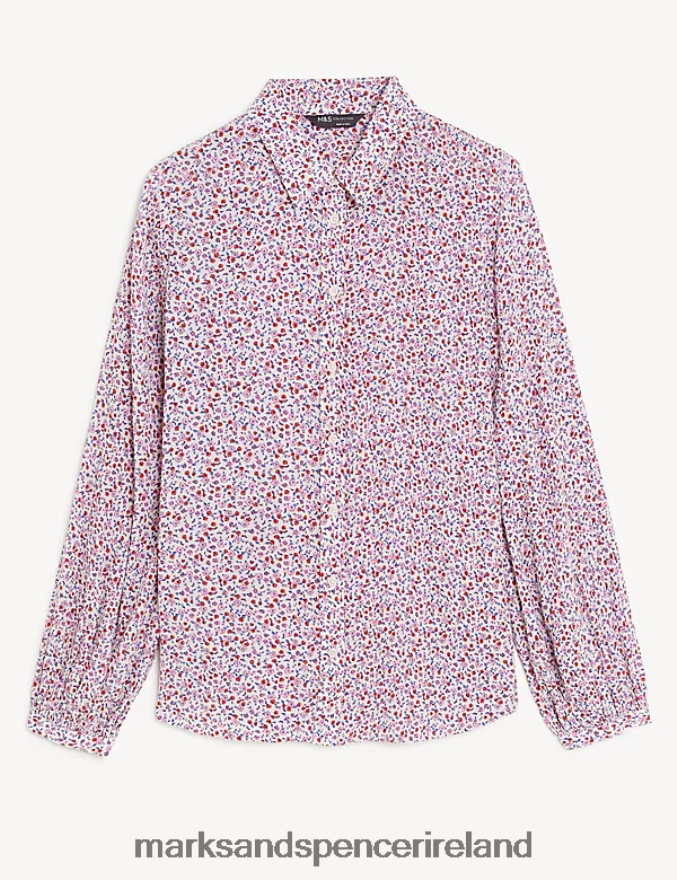 Marks & Spencer Women Modal Blend Printed Longline Shirt Pink Mix Clothing 2VJ8DF668