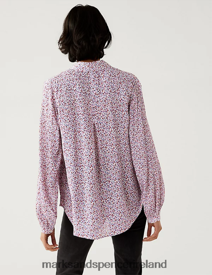 Marks & Spencer Women Modal Blend Printed Longline Shirt Pink Mix Clothing 2VJ8DF668