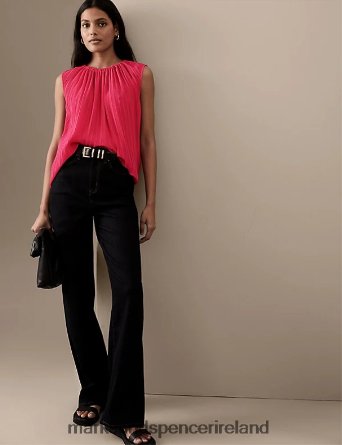 Marks & Spencer Women Plisse High Neck Blouse Lipstick Clothing 2VJ8DF2118