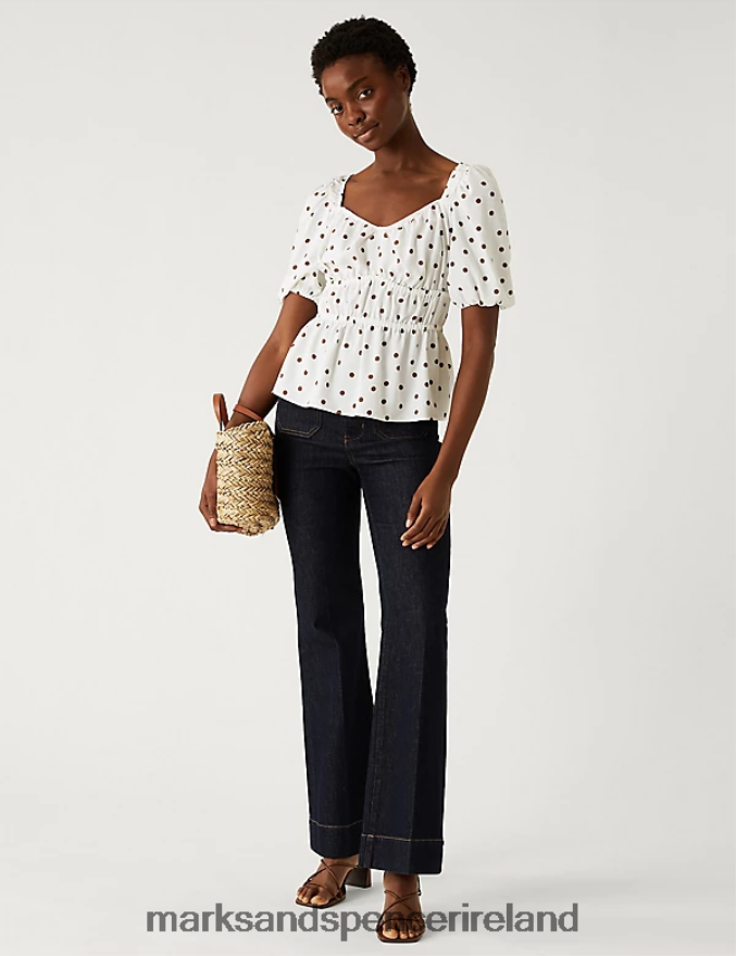 Marks & Spencer Women Polka Dot Waisted Blouse Brown Mix Clothing 2VJ8DF1745