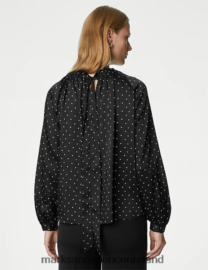 Marks & Spencer Women Printed Blouson Sleeve Blouse Black Mix Clothing 2VJ8DF255