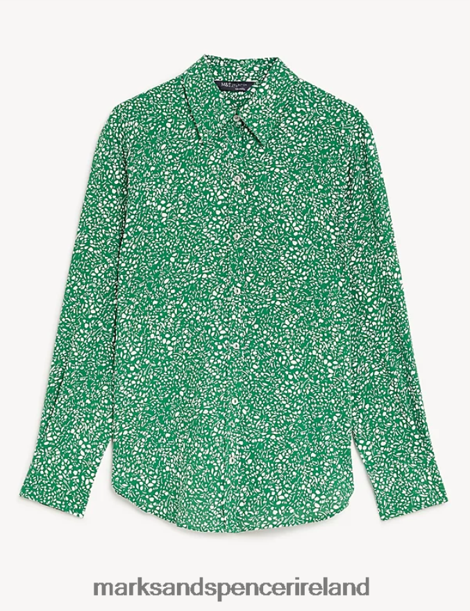 Marks & Spencer Women Printed Collared Relaxed Shirt Green Mix Clothing 2VJ8DF2664