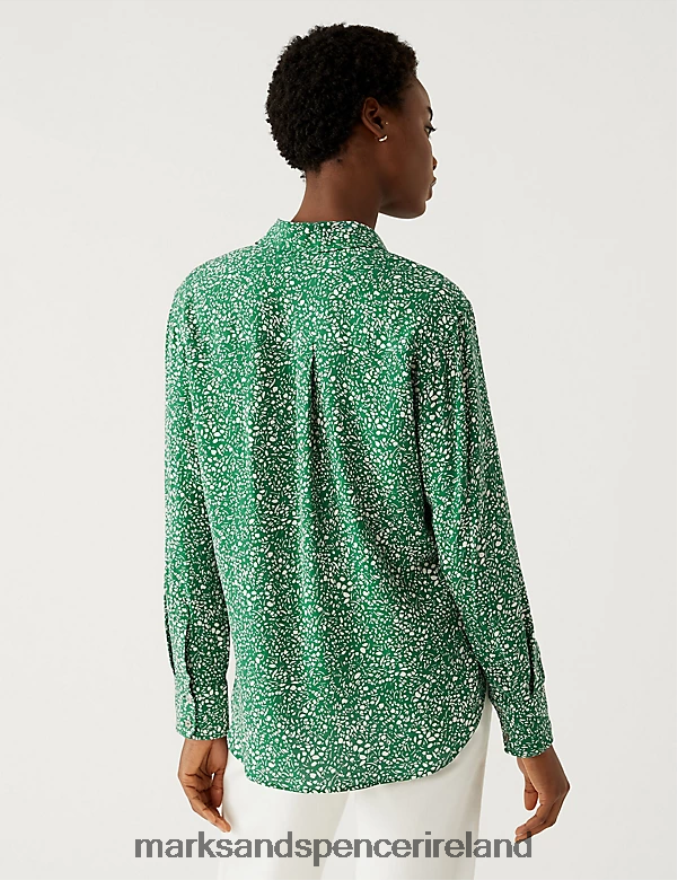 Marks & Spencer Women Printed Collared Relaxed Shirt Green Mix Clothing 2VJ8DF2664