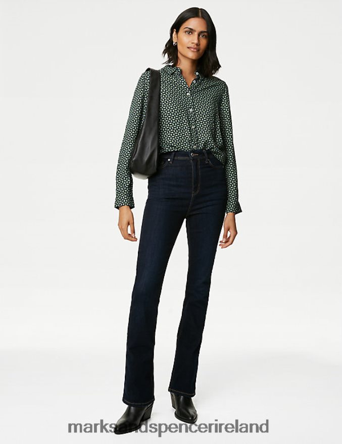 Marks & Spencer Women Printed Collared Shirt Green Mix Clothing 2VJ8DF378
