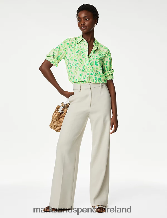 Marks & Spencer Women Printed Collared Shirt Green Mix Clothing 2VJ8DF486