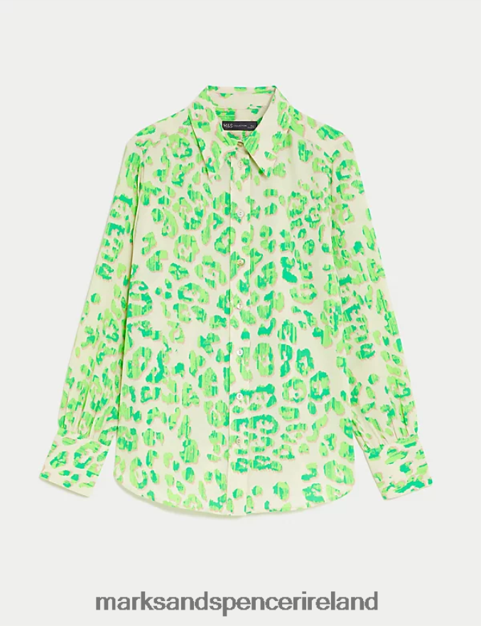 Marks & Spencer Women Printed Collared Shirt Green Mix Clothing 2VJ8DF486