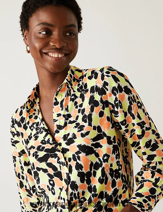 Marks & Spencer Women Printed Collared Shirt Orange Mix Clothing 2VJ8DF1132