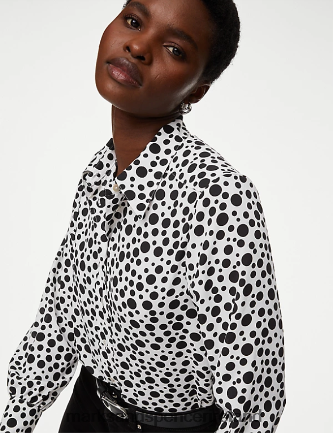 Marks & Spencer Women Printed Collared Shirt White Mix Clothing 2VJ8DF489