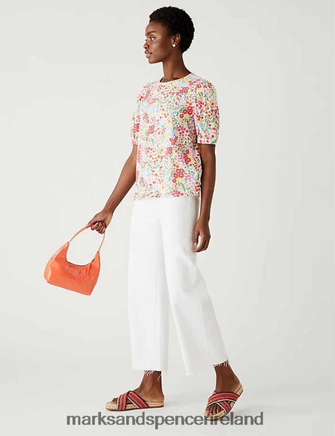 Marks & Spencer Women Printed Puff Sleeve Blouse Multi Clothing 2VJ8DF2478
